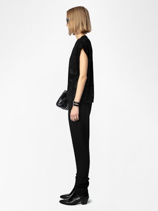 Cloe Tank Top - Black organic cotton tank top with diamanté.