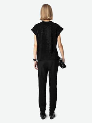 Cloe Tank Top - Black organic cotton tank top with diamanté.