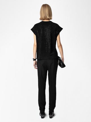 Cloe Tank Top - Black organic cotton tank top with diamanté.