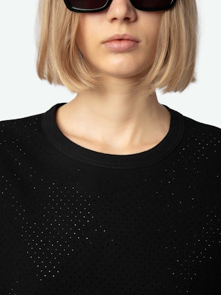 Cloe Tank Top - Black organic cotton tank top with diamanté.