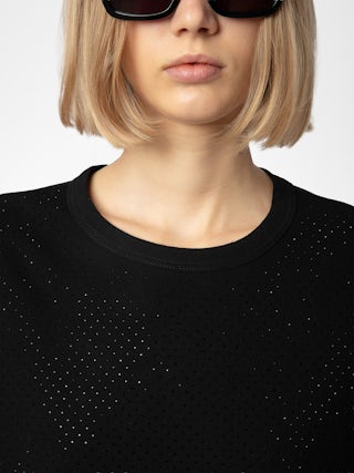 Cloe Tank Top - Black organic cotton tank top with diamanté.