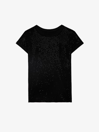 Cloe Tank Top - Black organic cotton tank top with diamanté.