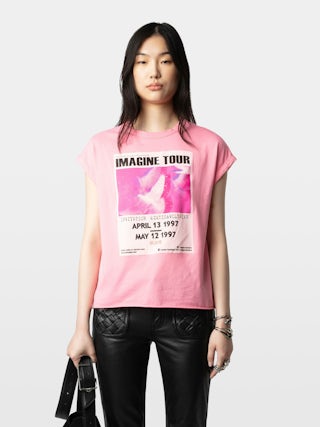 Cecilia Tank Top - Tank top with Imagine Tour print adorned with rhinestones.