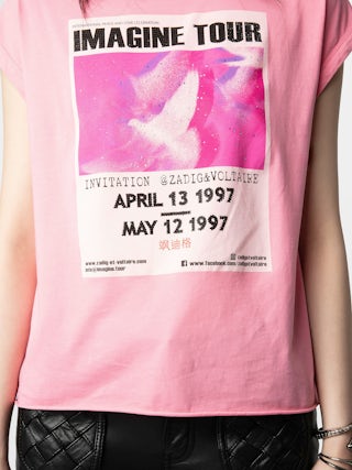 Cecilia Tank Top - Tank top with Imagine Tour print adorned with rhinestones.