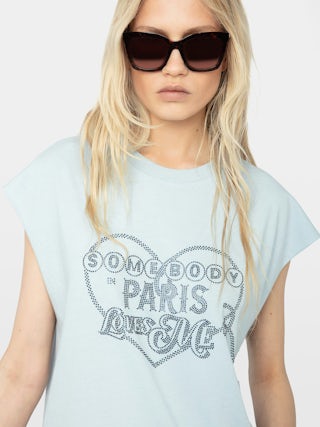 Cloe Tank Top - Sleeveless t-shirt with rhinestone print on the front.