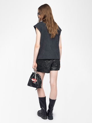 Cloe Black Rhinestone Tank Top - Sleeveless T-shirt with rhinestones on the front.