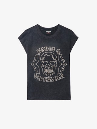 Cloe Black Rhinestone Tank Top - Sleeveless T-shirt with rhinestones on the front.