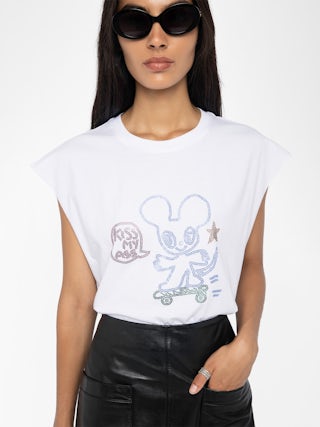 Cloe Tank Top - Sleeveless T-shirt with rhinestones on the front.