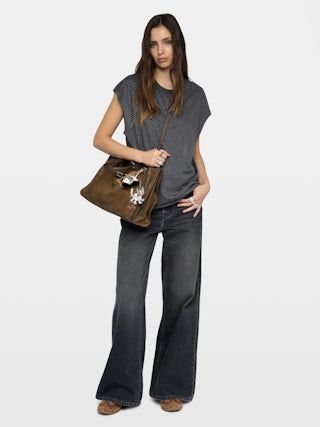 Cloe Tank Top - Sleeveless round neck t-shirt with rhinestones.