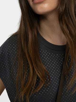 Cloe Tank Top - Sleeveless round neck t-shirt with rhinestones.