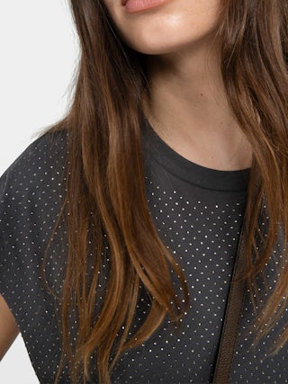 Canotta Cloe - T-shirt girocollo senza maniche con strass.