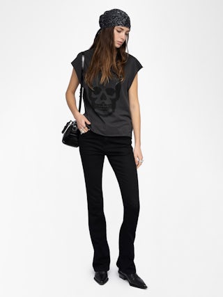 Débardeur Cloe - T-shirt col rond sans manches avec imprimé et petit trous avant.