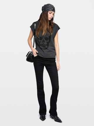 Débardeur Cloe - T-shirt col rond sans manches avec imprimé et petit trous avant.