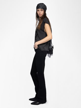 Débardeur Cloe - T-shirt col rond sans manches avec imprimé et petit trous avant.