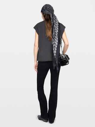 Débardeur Cloe - T-shirt col rond sans manches avec imprimé et petit trous avant.