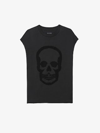 Débardeur Cloe - T-shirt col rond sans manches avec imprimé et petit trous avant.
