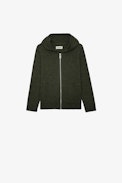 Clash Boys’ Cardigan - Boys’ khaki knit zip-up cardigan with hood and skull motif on the back.