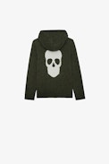Clash Boys’ Cardigan - Boys’ khaki knit zip-up cardigan with hood and skull motif on the back.