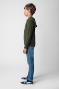 Clash Boys’ Cardigan - Boys’ khaki knit zip-up cardigan with hood and skull motif on the back.