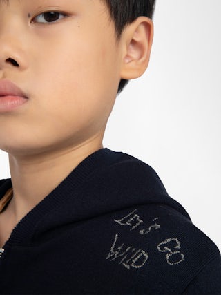 Clash Boy's Cardigan - Hooded zip cardigan, embroidered inscriptions on the front and right sleeve.