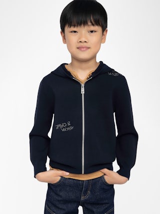 Clash Boy's Cardigan - Hooded zip cardigan, embroidered inscriptions on the front and right sleeve.