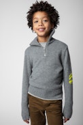 Tim Children’s Jumper - Children’s grey long-sleeve jumper with contrasting arrows on sleeve