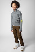 Tim Children’s Jumper - Children’s grey long-sleeve jumper with contrasting arrows on sleeve
