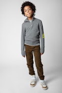 Tim Children’s Jumper - Children’s grey long-sleeve jumper with contrasting arrows on sleeve