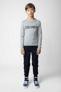 Chris Boys’ Sweater  - Boys’ grey knit sweater with “Dreamer” slogan.
