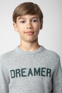 Chris Boys’ Sweater  - Boys’ grey knit sweater with “Dreamer” slogan.