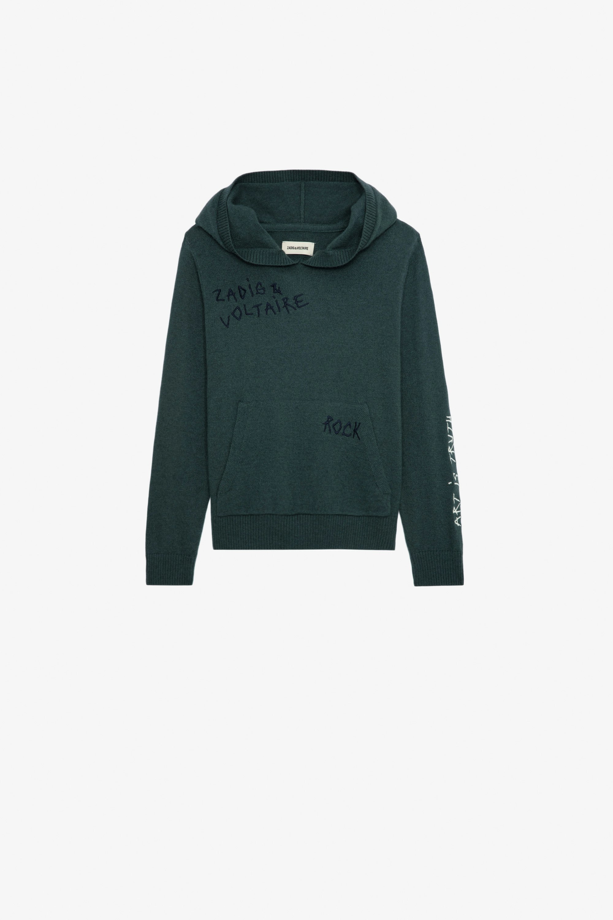 Andy Boys’ Sweatshirt - Boys’ dark green knit hoodie with illustrations and embroidery.