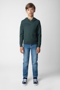 Andy Boys’ Sweatshirt - Boys’ dark green knit hoodie with illustrations and embroidery.