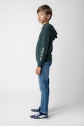 Andy Boys’ Sweatshirt - Boys’ dark green knit hoodie with illustrations and embroidery.