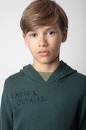 Andy Boys’ Sweatshirt - Boys’ dark green knit hoodie with illustrations and embroidery.