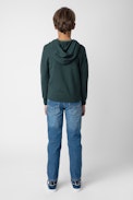 Andy Boys’ Sweatshirt - Boys’ dark green knit hoodie with illustrations and embroidery.