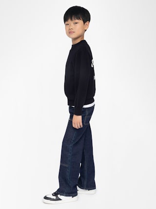 Chris Boy's Jumper - Wool jumper with round neck, intarsia jacquard logo on the back and openwork monogram on the front.