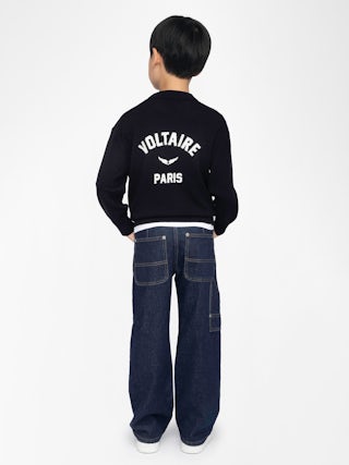 Chris Boy's Jumper - Wool jumper with round neck, intarsia jacquard logo on the back and openwork monogram on the front.