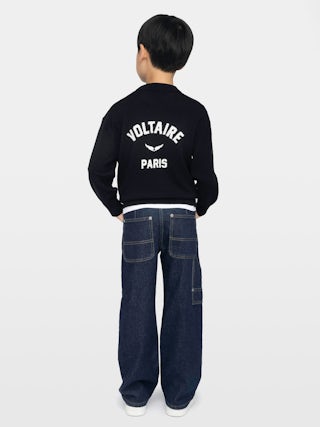 Chris Boy's Jumper - Wool jumper with round neck, intarsia jacquard logo on the back and openwork monogram on the front.