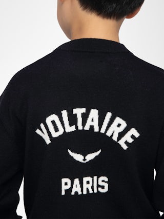 Chris Boy's Jumper - Wool jumper with round neck, intarsia jacquard logo on the back and openwork monogram on the front.