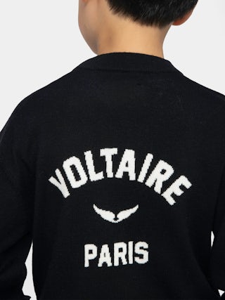 Chris Boy's Jumper - Wool jumper with round neck, intarsia jacquard logo on the back and openwork monogram on the front.