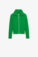 Miles Girls’ Cardigan - Girls’ green knit zip-up cardigan with “Zadig” branding on the collar.
