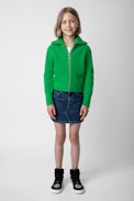 Miles Girls’ Cardigan - Girls’ green knit zip-up cardigan with “Zadig” branding on the collar.
