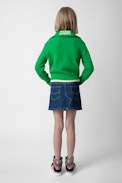 Miles Girls’ Cardigan - Girls’ green knit zip-up cardigan with “Zadig” branding on the collar.