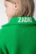 Miles Girls’ Cardigan - Girls’ green knit zip-up cardigan with “Zadig” branding on the collar.