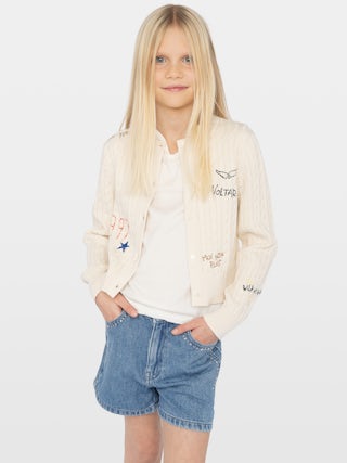 Cardigan Rozann Girl - - Cable-knit cardigan
- Front button fastening
- Tag-effect embroidery