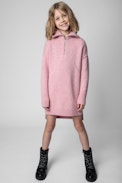 Milene Children’s Dress - Children’s pink long-sleeve knitted sweater dress