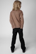 Pull Alma Enfant - Pull col roulé à manches longues camel orné du message "Rock & Roll" et de boutons sur l'épaule enfant
