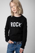 Drum Children’s Jumper - Children’s black long-sleeve knitted jumper with “Rock” message