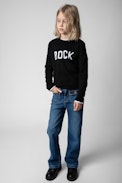 Drum Children’s Jumper - Children’s black long-sleeve knitted jumper with “Rock” message