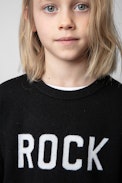 Drum Children’s Jumper - Children’s black long-sleeve knitted jumper with “Rock” message